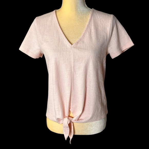 J.CREW Women's Blouse Size Small V-Neck Tie Front‎  Peach Top Textured T-Shirt - Picture 1 of 9